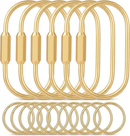 Tiezzi 6 Pack Gold Carabiner Key Ring Clip, Premium Brass Screw Locking by Unknown