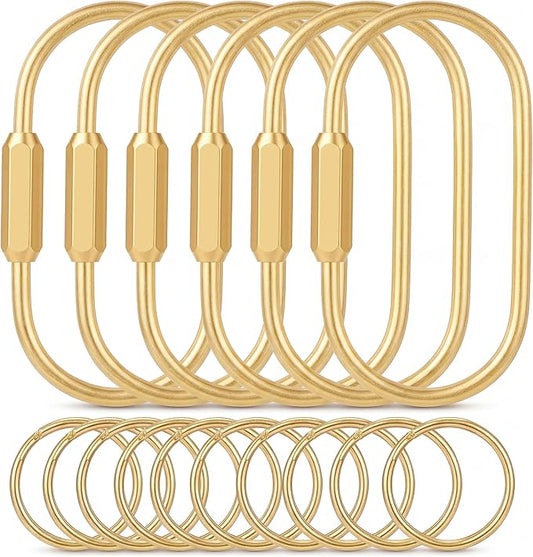 Tiezzi 6 Pack Gold Carabiner Key Ring Clip, Premium Brass Screw Locking by Unknown