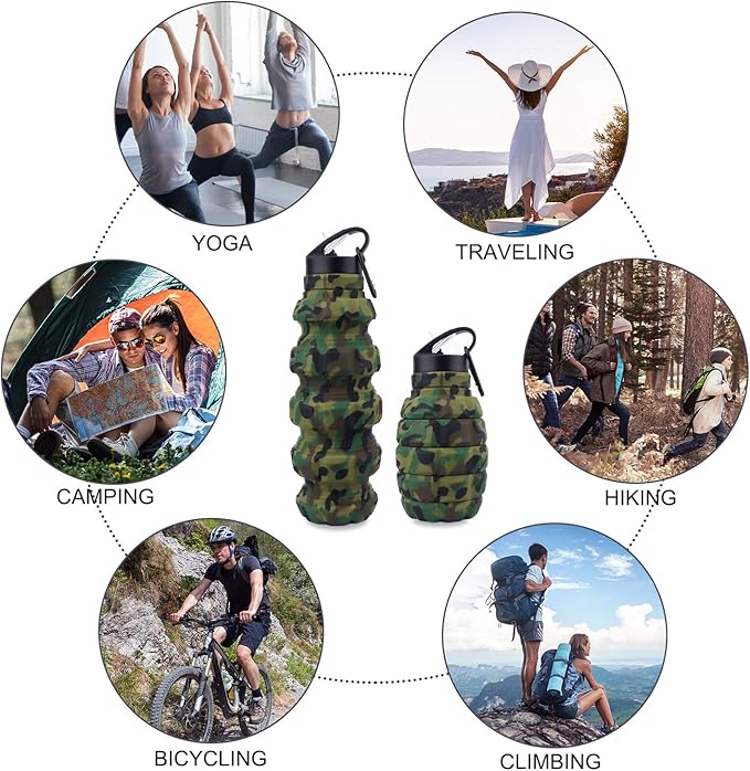 Collapsible Travel Water Bottle19.6 oz, Reuseable Silicone Foldable Water - Image 4