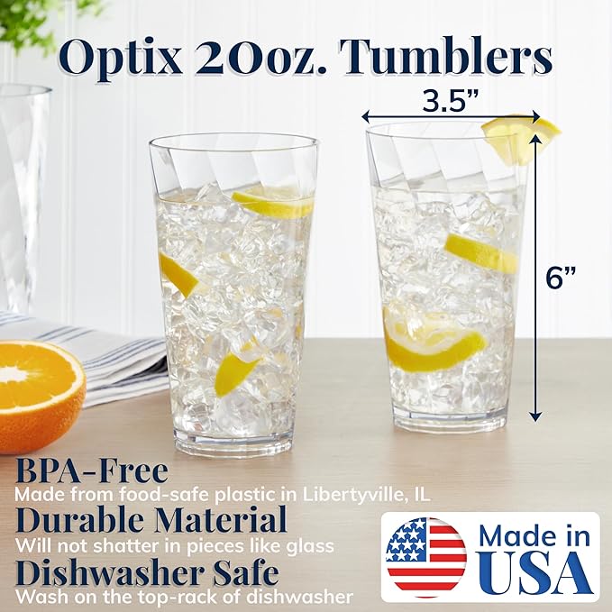 US Acrylic Optix Plastic Reusable Drinking Glasses 20oz Water Cups in Clear | - Image 2
