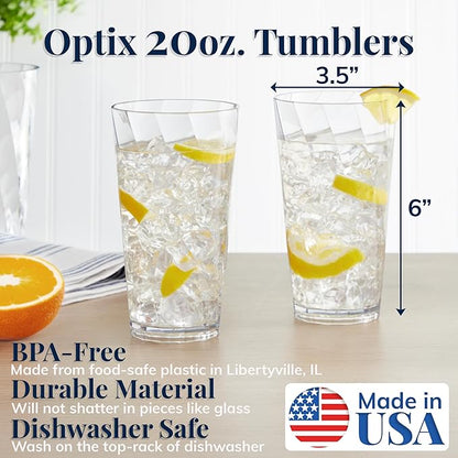US Acrylic Optix Plastic Reusable Drinking Glasses 20oz Water Cups in Clear | - Image 2