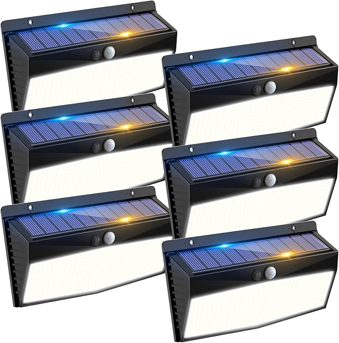 6 Pack 368 LED Solar Motion Sensor Lights Outdoor, Solar Fence Lights by Peasur