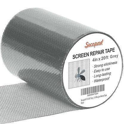 Secopad Grey Window Screen Repair Tape, 4IN X 20FT Screen Repair Kit by Secopad
