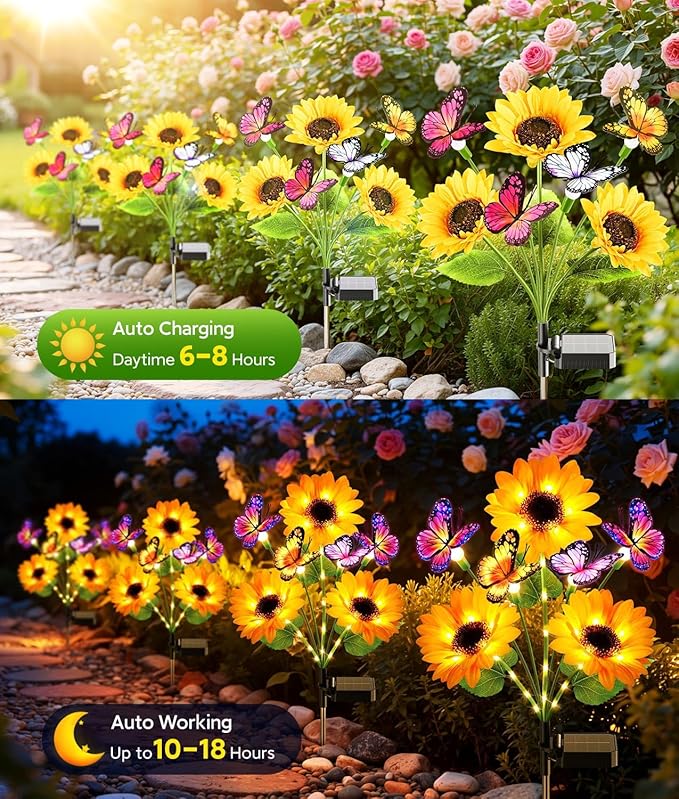 KOOPER Solar Garden Lights Outdoor Decor, Upgraded 4 Pack Solar Sunflower Lights - Image 2