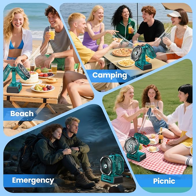 Dual Head Portable Rechargeable Fan 20000mAh Battery Powered Fan Camping - Image 7