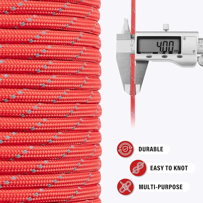 Reflective Paracord Rope 750 lb - 1000ft 5/32" Parachute Cord 4MM 12-Strand - Image 6