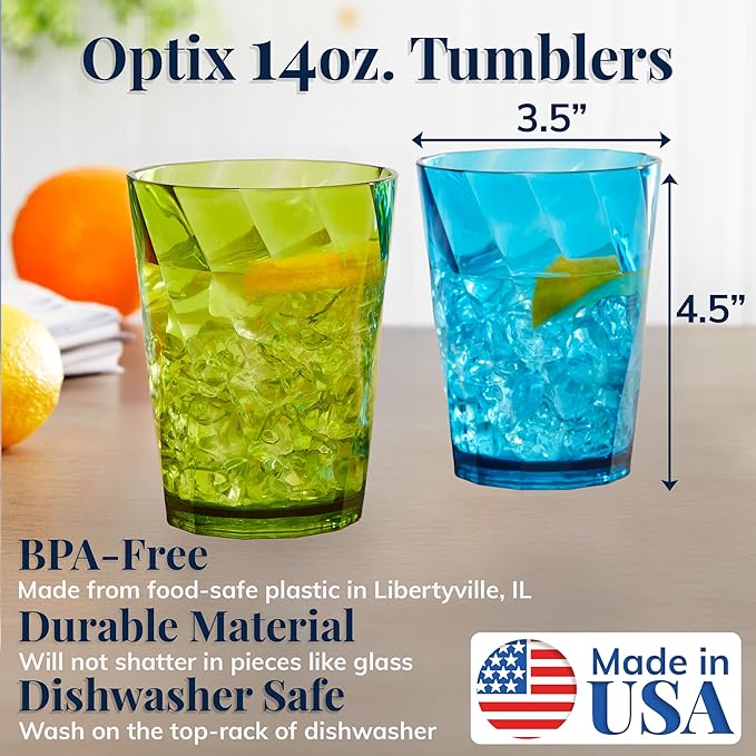 US Acrylic Optix Plastic Reusable Drinking Glasses 14oz Rocks Cups in Jewel - Image 2