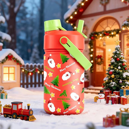 12 oz Kids Christmas Insulated Water Bottle: 2-in-1 Straw Spout Lid, Keep Cold - Image 6