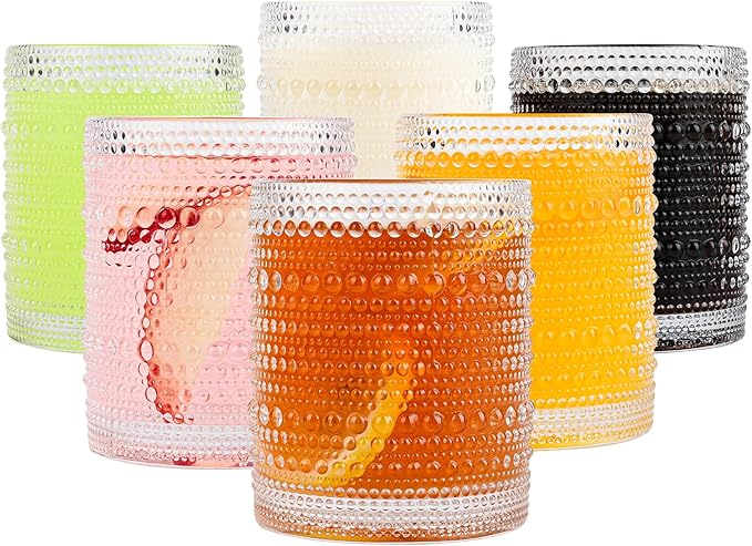 ZMOWIPDL Vintage Glassware Drinking Glasses Set of 6, 12 oz Hobnail Glass Cups by ZMOWIPDL