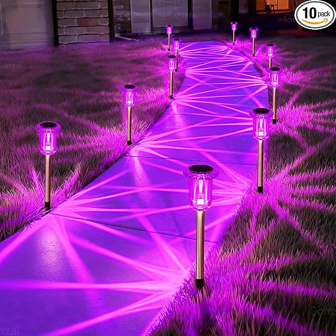 Solar Pathway Lights Gift for Mom 10 Pack Pink Solar Lights Outdoor Waterproof by Gorrzai