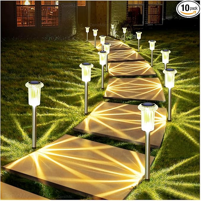 DenicMic Solar Lights Outdoor 10 Pack Waterproof 3000K Warm White LED Stainless by Denicmic