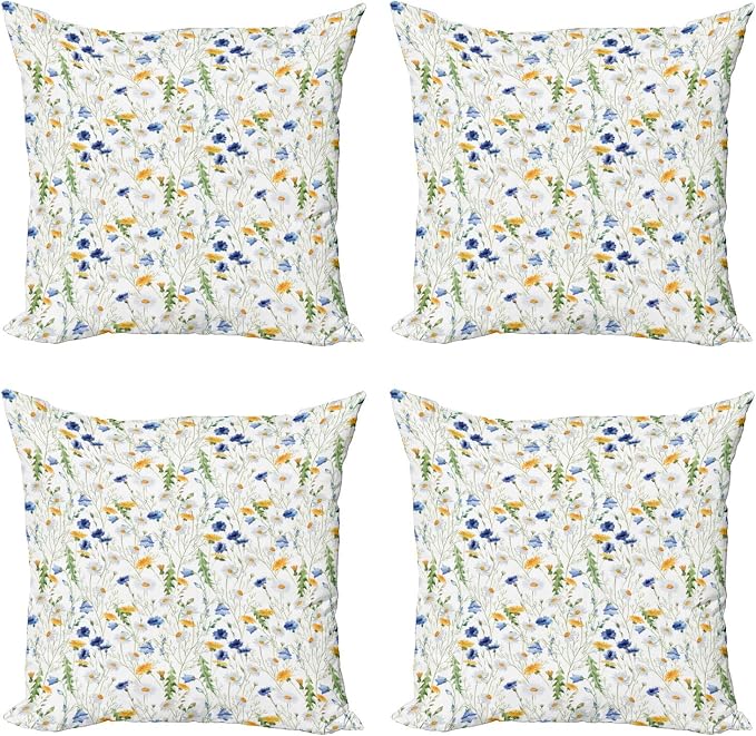 Ambesonne Flower Decorative Throw Pillow Case Pack of 4, Wild Flowers Poppies by Ambesonne