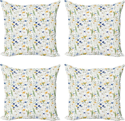 Ambesonne Flower Decorative Throw Pillow Case Pack of 4, Wild Flowers Poppies by Ambesonne