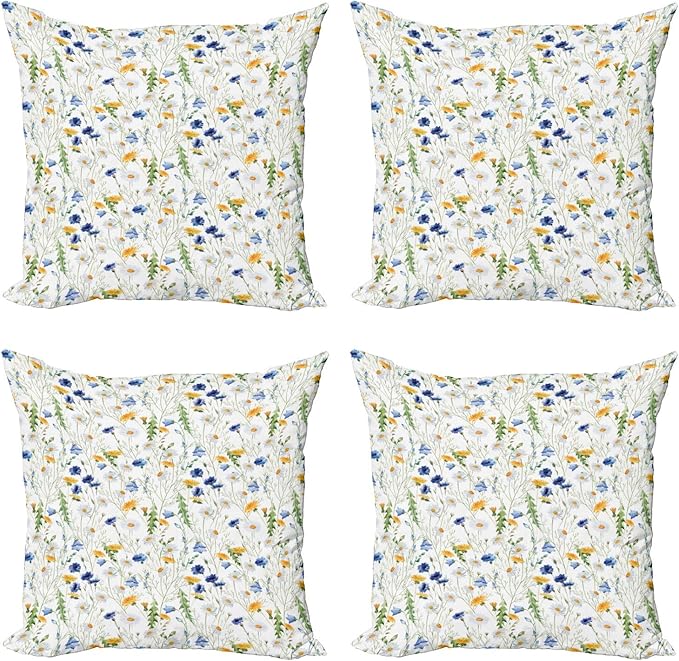 Ambesonne Flower Decorative Throw Pillow Case Pack of 4, Wild Flowers Poppies by Ambesonne