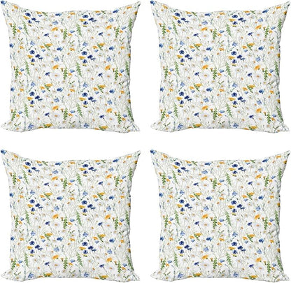 Ambesonne Flower Decorative Throw Pillow Case Pack of 4, Wild Flowers Poppies by Ambesonne