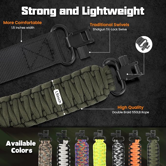 Double Braide 550LB Shotgun Sling 2 Point Paracord Rifle Sling, Non-Slip - Image 2
