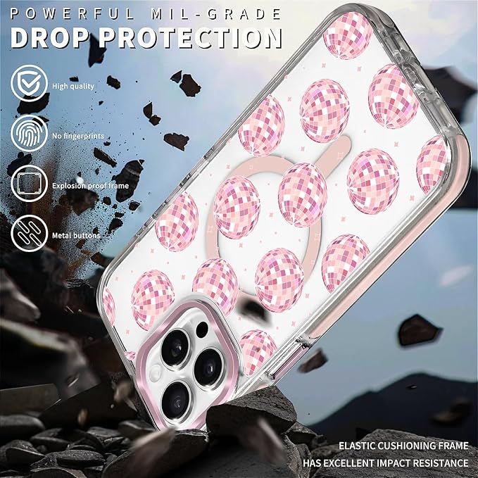 Case for iPhone 13 Pro Max, Disco Balls Pink Phone Case Design，for Women Girls - Image 5
