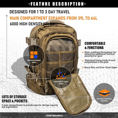 Miramrax Tactical Backpack Military Army Daypack - Image 5