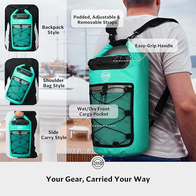 STOVER 5/10/25/30/40/55L Waterproof Dry Bag- Roll-Top Backpack w/Phone Case- - Image 3