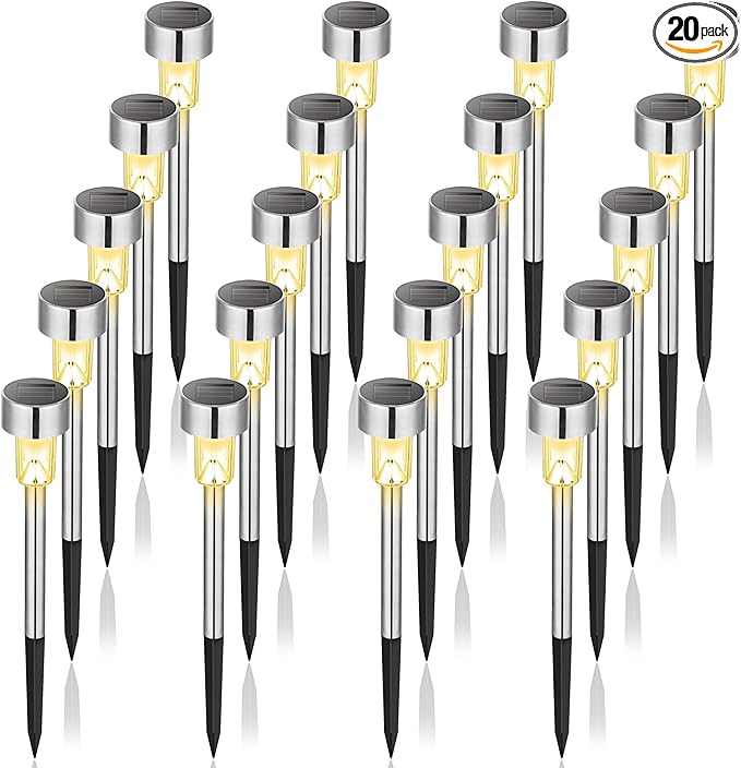 GIGALUMI Solar Pathway Lights, Stainless Steel IP44 Waterproof Auto On/Off by GIGALUMI