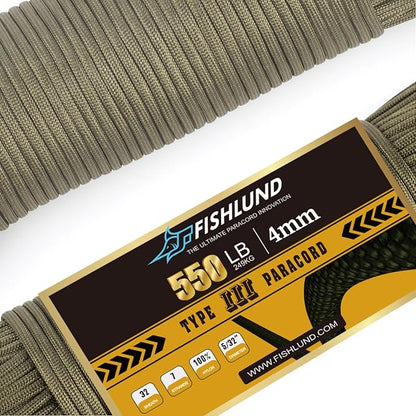Paracord 550 lb, 7 Strand Paracord Rope 50ft 4mm, Nylon Parachute Cord by FISHLUND