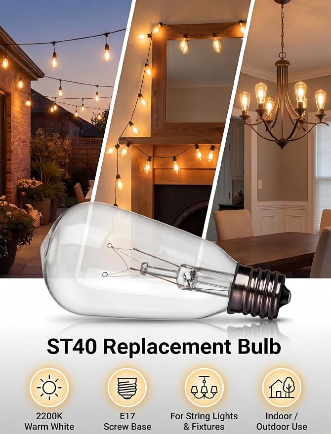 10 Pack ST40 Replacement Bulbs for Outdoor String Lights, 7W E17 Intermediate - Image 3