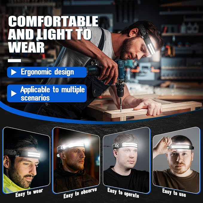 Rechargeable Headlamps 12 Pack, LED Headlight 230° Ultra Wide Beam, 6 Modes - Image 5