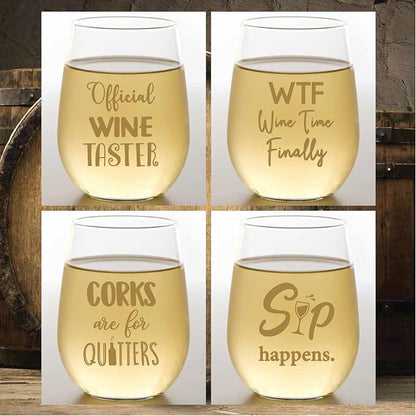 Set of 4 Shatterproof Designer 16 oz Plastic Wine Glasses MADE in the USA by Unknown