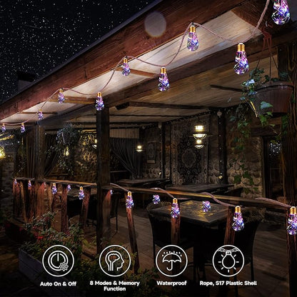 Solar Outdoor String Lights, 2 Pack 20Ft Vintage Rope Hemp Solar Patio Lights - Image 2