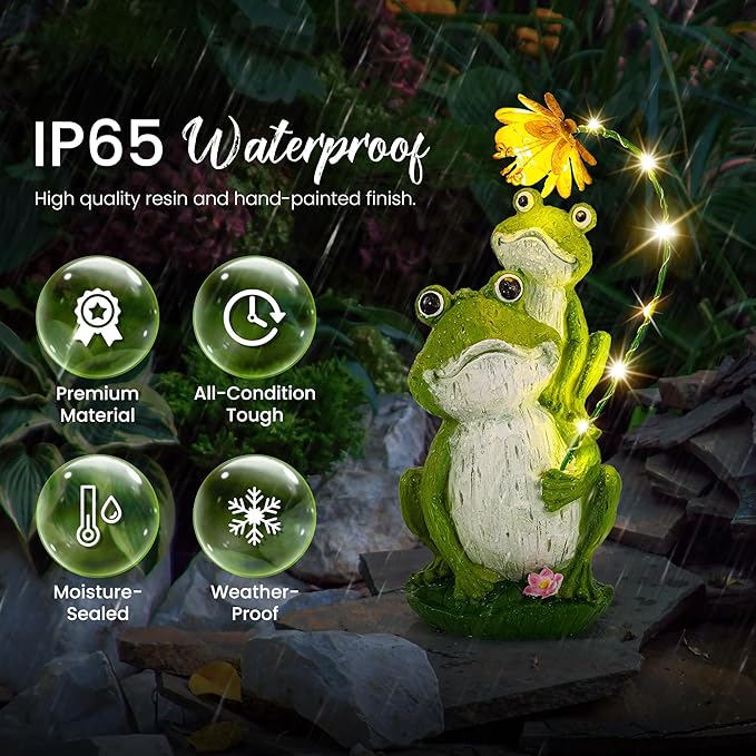 GIGALUMI Solar Garden Statues Loving Frog Garden Decor Figurine Lights - Image 6