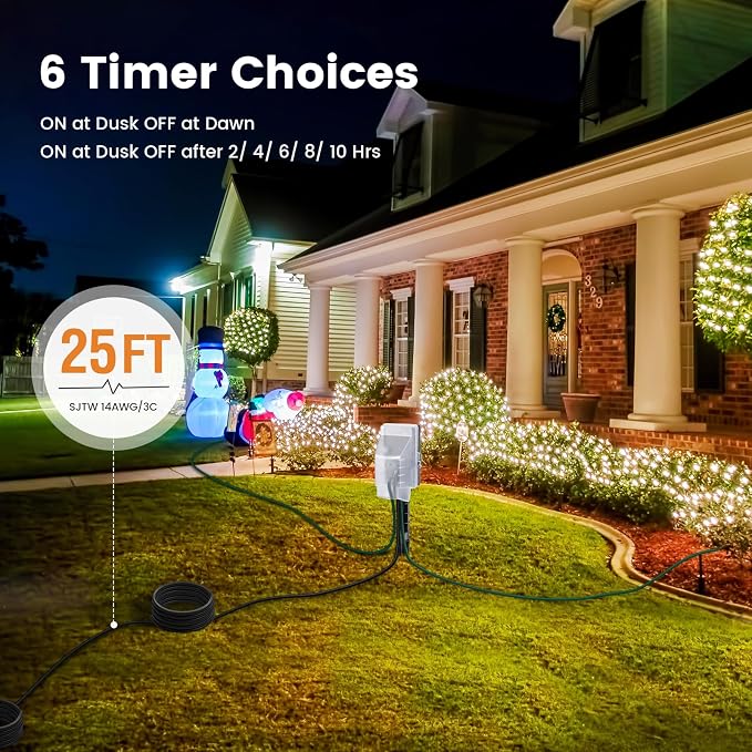 SURAIELEC Outdoor Power Stake, Dusk to Dawn Light Timer, 25FT Extension Cord - Image 3