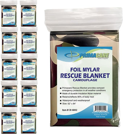Primacare CB-6842-10 Emergency Mylar Thermal Blankets 10 Pack – 84"x52" by Primacare