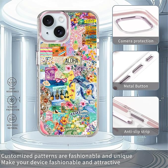 Case for iPhone 14 Plus/15 Plus, Hawaii Aloha Cover Coastal Beach Collage Phone - Image 2