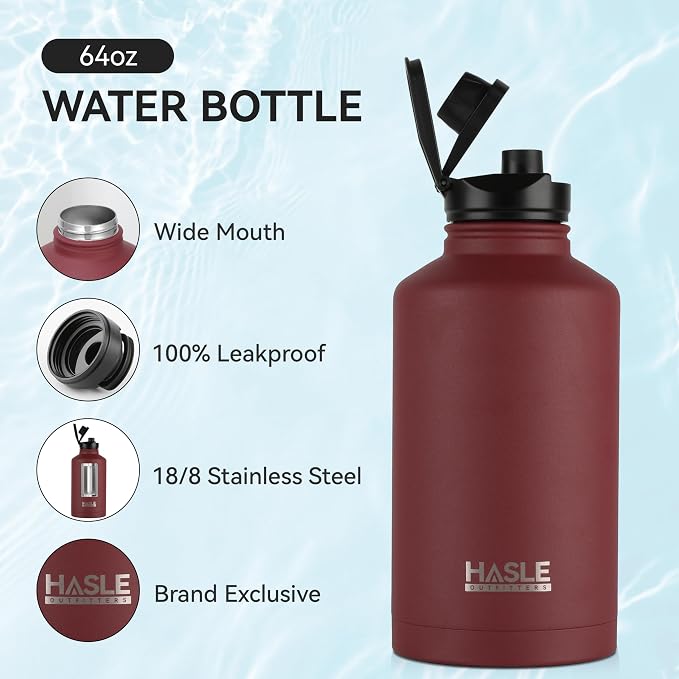 HASLE OUTFITTERS Half Gallon Insulated Water Bottles 64 oz, Stainless Steel - Image 2