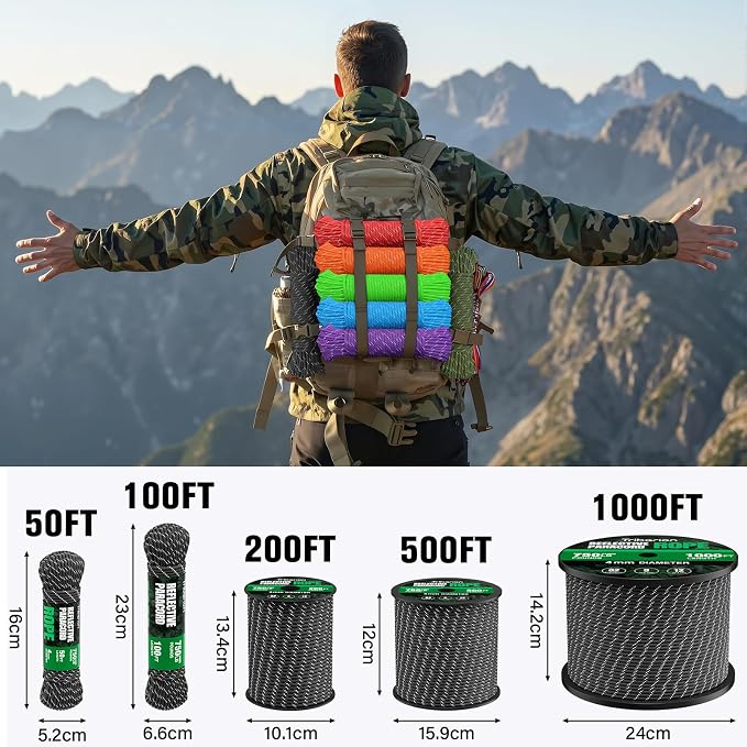 Reflective Paracord Rope 750 lb - 100ft 5/32" Parachute Cord 4MM 12-Strand para - Image 4