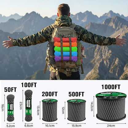 Reflective Paracord Rope 750 lb - 200ft 5/32" Parachute Cord 4MM 12-Strand para - Image 4