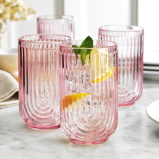 Glaver's Vintage Glassware Art Deco Glasses Ribbed Drinking Glasses U-Shape - Image 2