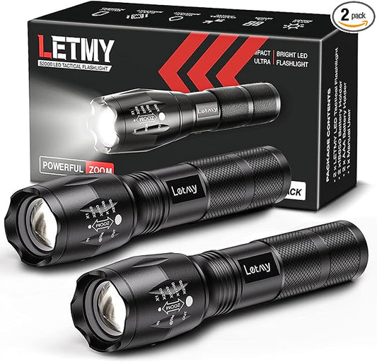 LETMY Tactical Flashlight S2000-2 Pack Bright Military Grade LED Flashlights by Letmy