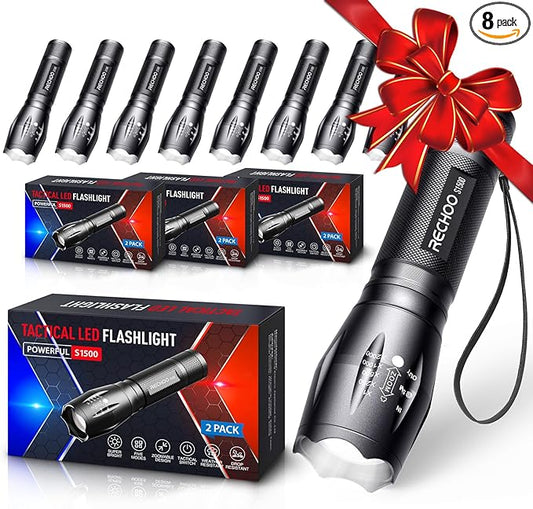 RECHOO 8 Pack LED Flashlight, Bright Powerful Flash Light by RECHOO