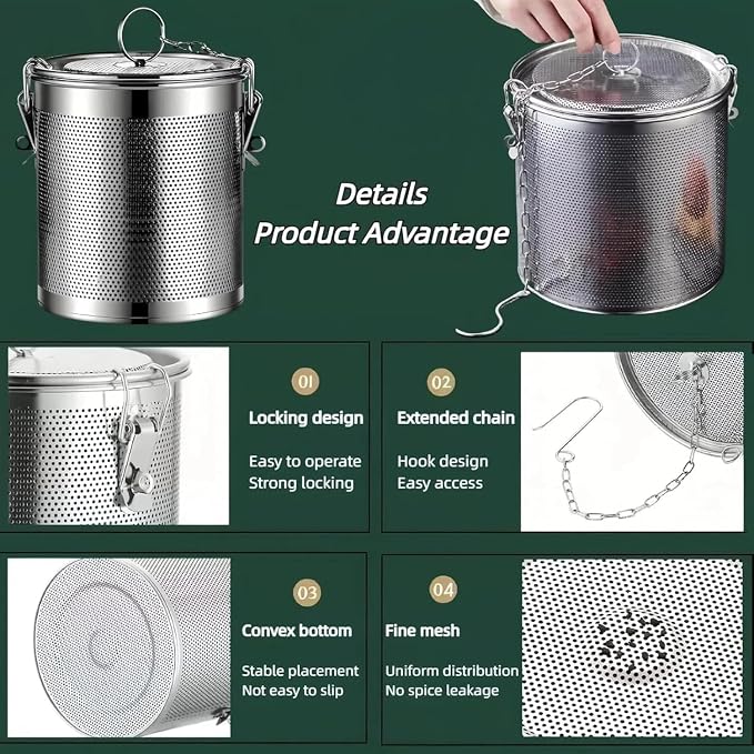 Stainless steel cylindrical seasoning filter, Mesh Design Tea Ball Strainer - Image 2