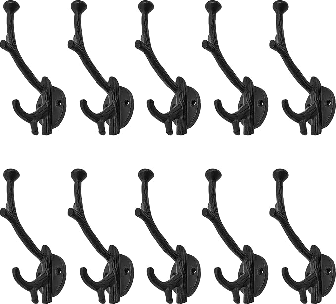 Mystic Colonial Rustic Cast Iron Wall Hooks, Heavy Duty Retro Utility Hooks - Image 9