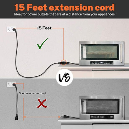 FIRMERST 1875W 15 Feet Extension Cord 14 AWG 15A Flat Plug Black - Image 3