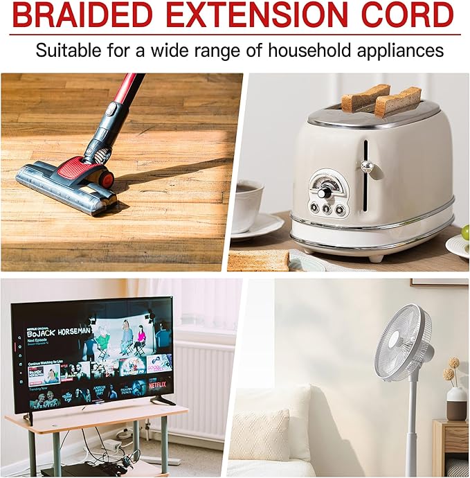 16/3 Braided Extension Cord 20 FT, Braided Extension Cord Flexible & Durable - Image 7