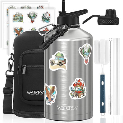 1 Gallon Water Bottle Insulated, BPA Free&Leak Proof, 128oz Stainless Steel by Watersy