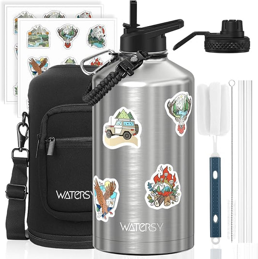 1 Gallon Water Bottle Insulated, BPA Free&Leak Proof, 128oz Stainless Steel by Watersy