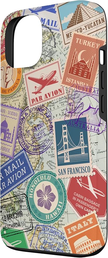 World Map Travel Passport Stamps Postage Stamp Case - Image 2