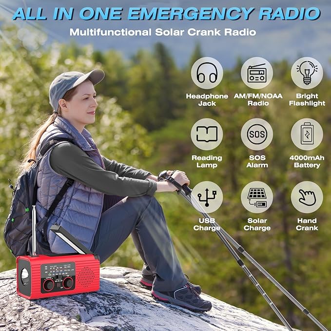 NITIGO Emergency Weather Radio, 4000mAh NOAA Weather Alert Radio Solar Charging - Image 9