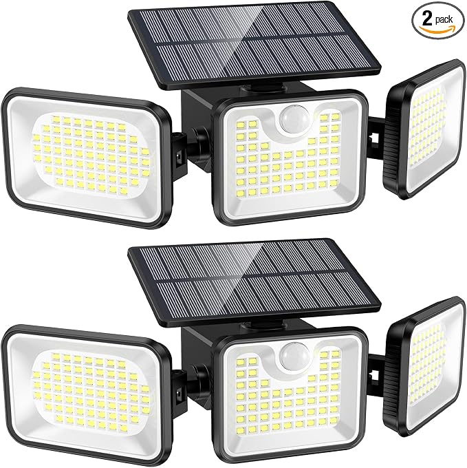 2 Pack 180 LED Solar Flood Light Outdoor, Motion Sensor Outdoor Lights by Sunenvoy