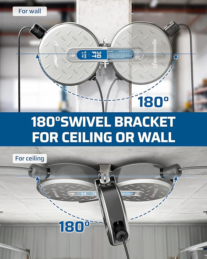 DEWENWILS 30FT Retractable Extension Cord Reel, Ceiling/Wall Mount 16/3 SJTW - Image 4