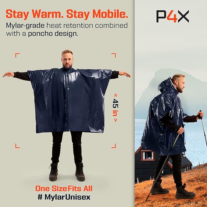 PREPARED4X Emergency Mylar Poncho – Survival Rain Poncho - Image 2